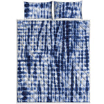 Blue Tie Dye Shibori Print Quilt Bed Set