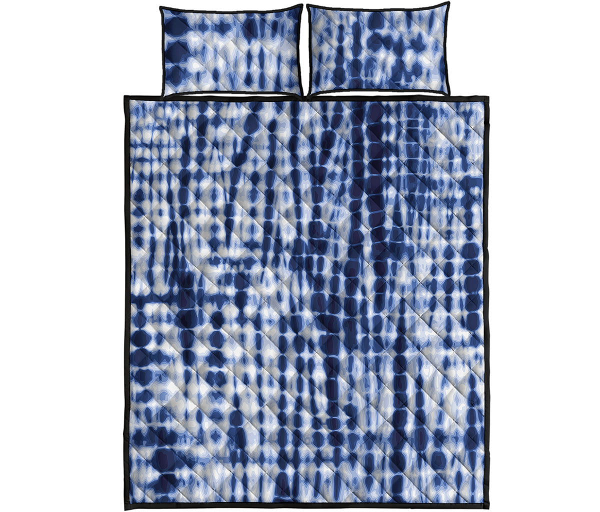 Blue Tie Dye Shibori Print Quilt Bed Set