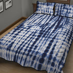 Blue Tie Dye Shibori Print Quilt Bed Set
