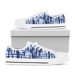 Blue Tie Dye Shibori Print White Low Top Shoes