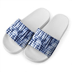 Blue Tie Dye Shibori Print White Slide Sandals