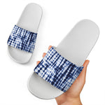 Blue Tie Dye Shibori Print White Slide Sandals