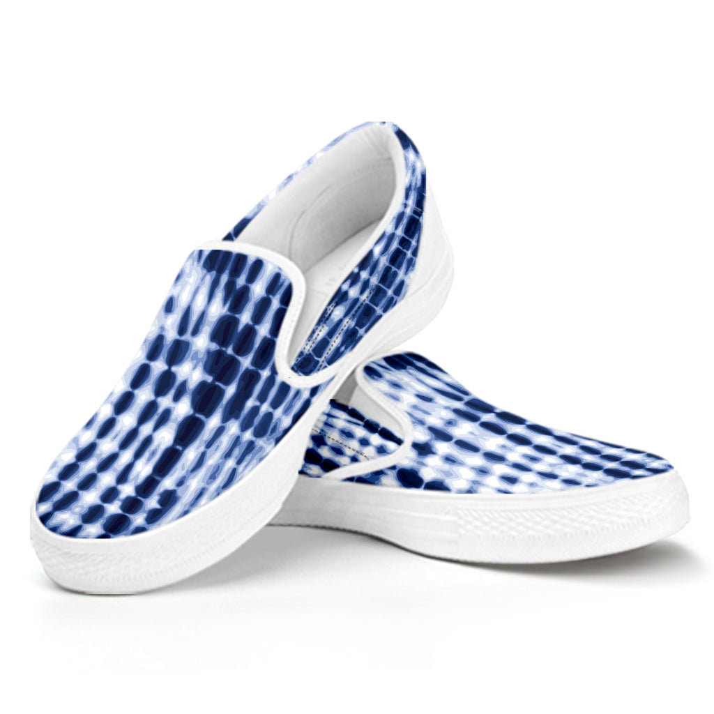 Blue Tie Dye Shibori Print White Slip On Shoes