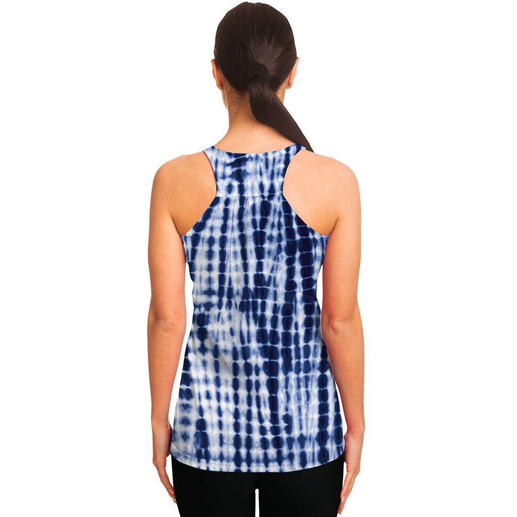 Blue Tie Dye Shibori Print Women's Racerback Tank Top