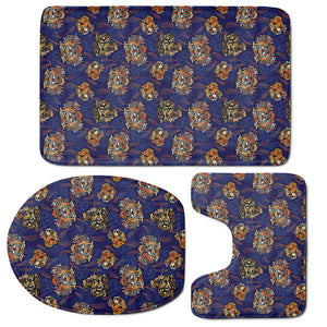 Blue Tiger Tattoo Pattern Print 3 Piece Bath Mat Set