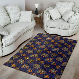 Blue Tiger Tattoo Pattern Print Area Rug