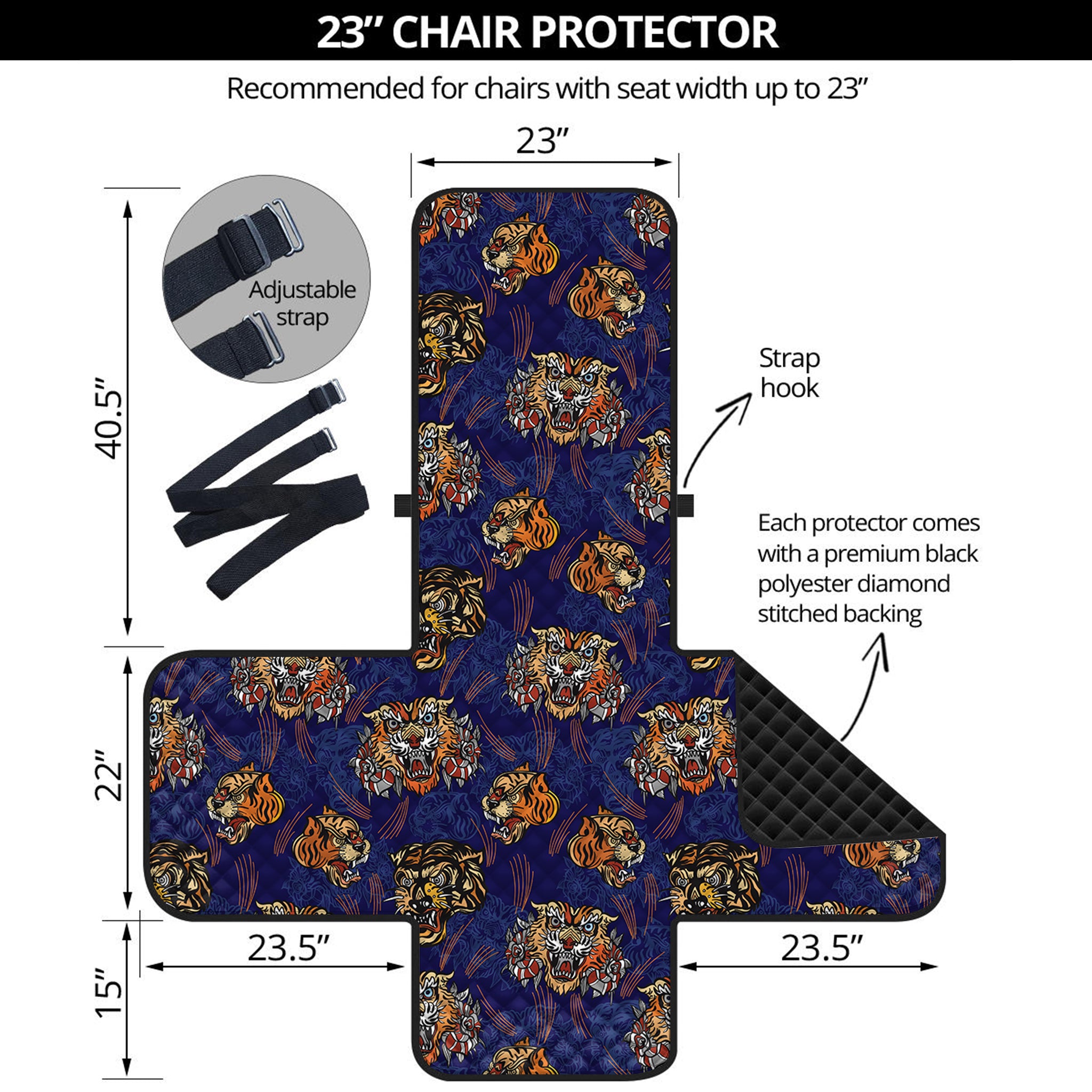 Blue Tiger Tattoo Pattern Print Armchair Protector