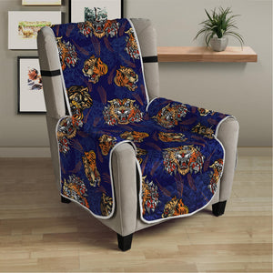 Blue Tiger Tattoo Pattern Print Armchair Protector