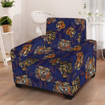 Blue Tiger Tattoo Pattern Print Armchair Slipcover