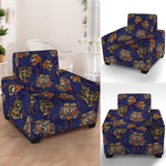 Blue Tiger Tattoo Pattern Print Armchair Slipcover