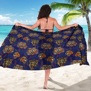 Blue Tiger Tattoo Pattern Print Beach Sarong Wrap