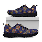 Blue Tiger Tattoo Pattern Print Black Sneakers