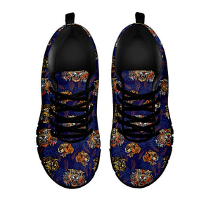 Blue Tiger Tattoo Pattern Print Black Sneakers