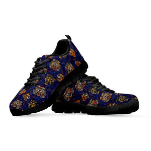 Blue Tiger Tattoo Pattern Print Black Sneakers