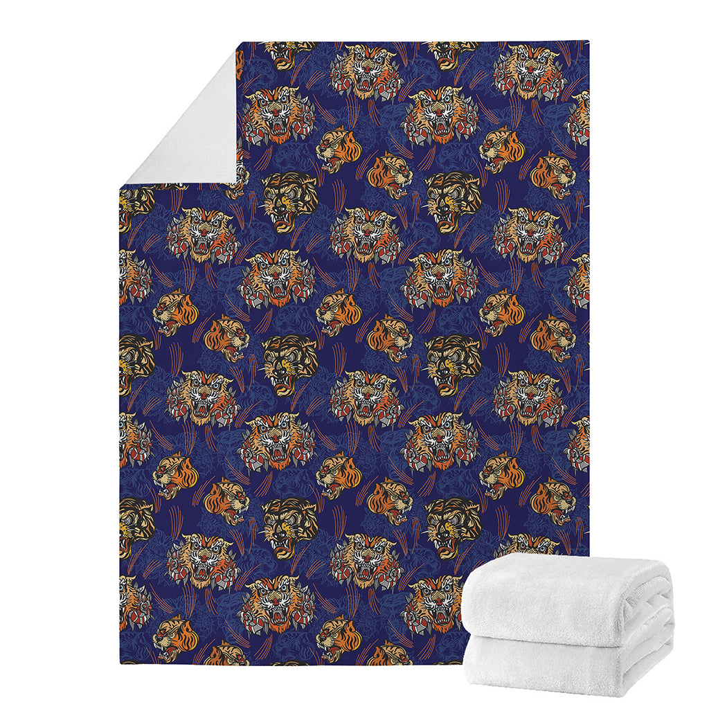 Blue Tiger Tattoo Pattern Print Blanket