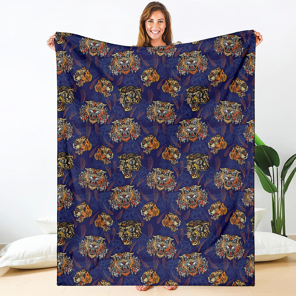 Blue Tiger Tattoo Pattern Print Blanket