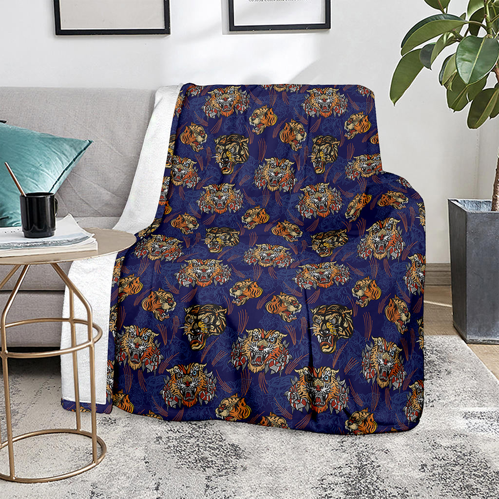 Blue Tiger Tattoo Pattern Print Blanket