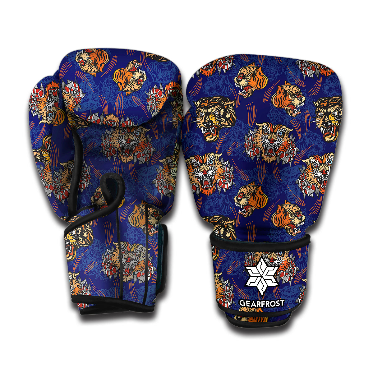Blue Tiger Tattoo Pattern Print Boxing Gloves