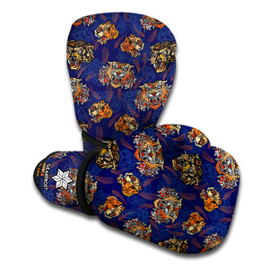 Blue Tiger Tattoo Pattern Print Boxing Gloves