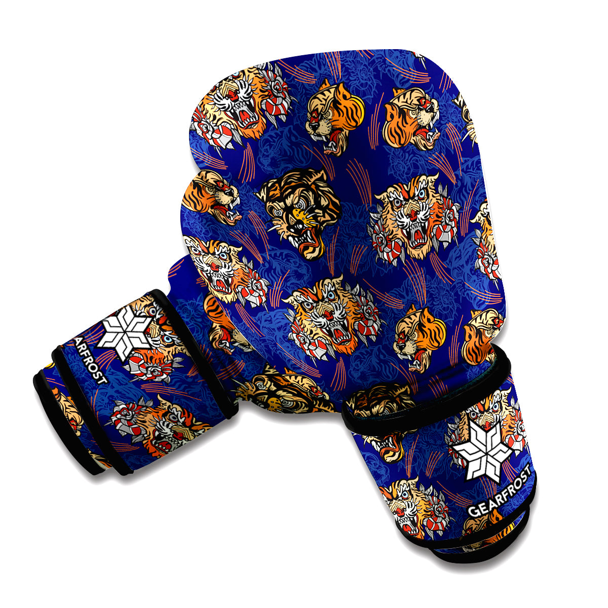 Blue Tiger Tattoo Pattern Print Boxing Gloves