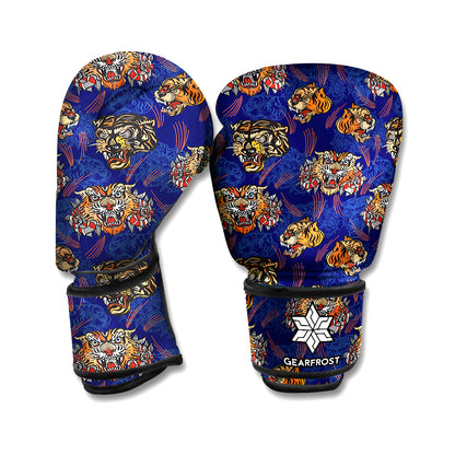 Blue Tiger Tattoo Pattern Print Boxing Gloves