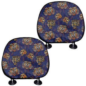 Blue Tiger Tattoo Pattern Print Car Headrest Covers