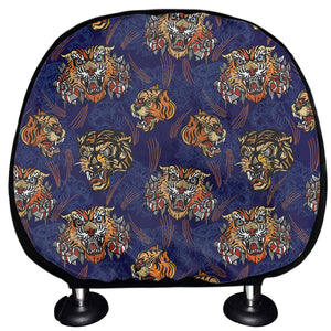 Blue Tiger Tattoo Pattern Print Car Headrest Covers