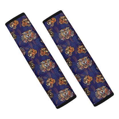 Blue Tiger Tattoo Pattern Print Car Seat Belt Covers