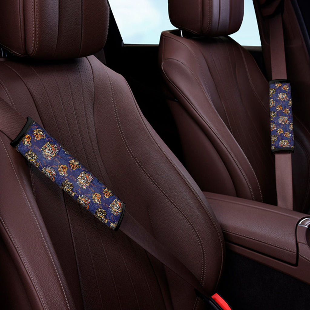 Blue Tiger Tattoo Pattern Print Car Seat Belt Covers