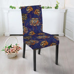 Blue Tiger Tattoo Pattern Print Dining Chair Slipcover
