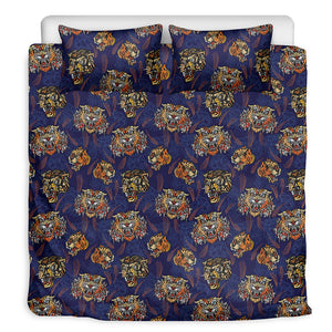 Blue Tiger Tattoo Pattern Print Duvet Cover Bedding Set