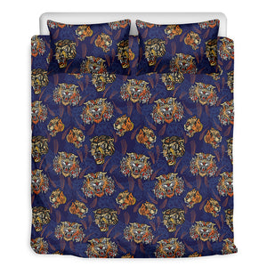 Blue Tiger Tattoo Pattern Print Duvet Cover Bedding Set