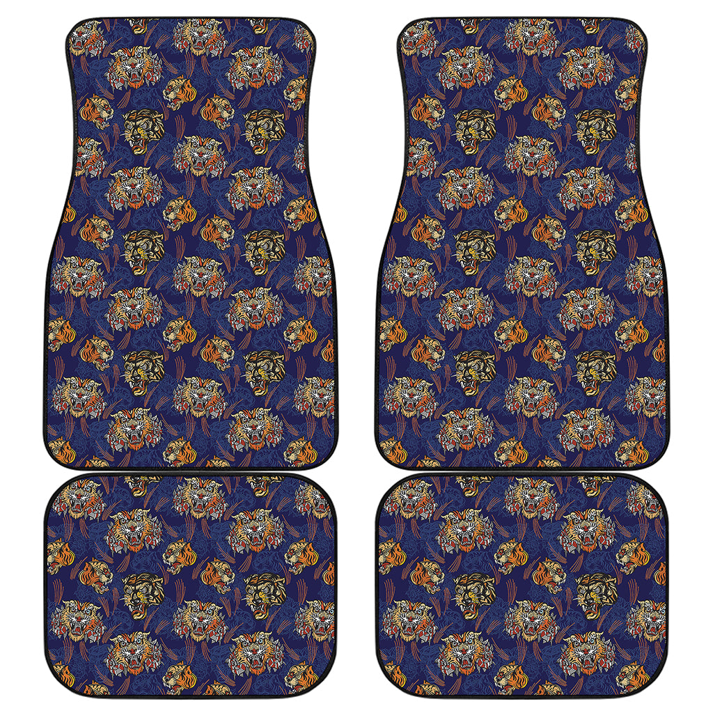 Blue Tiger Tattoo Pattern Print Front and Back Car Floor Mats