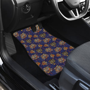 Blue Tiger Tattoo Pattern Print Front and Back Car Floor Mats