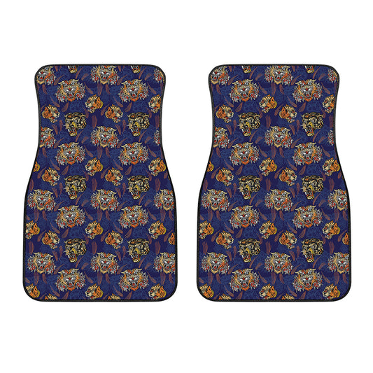 Blue Tiger Tattoo Pattern Print Front Car Floor Mats