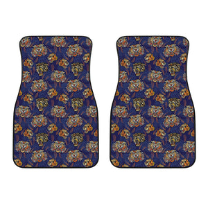 Blue Tiger Tattoo Pattern Print Front Car Floor Mats