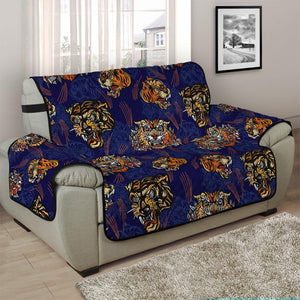 Blue Tiger Tattoo Pattern Print Half Sofa Protector