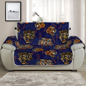 Blue Tiger Tattoo Pattern Print Half Sofa Protector