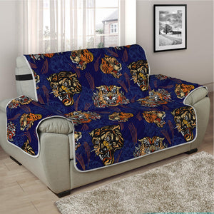 Blue Tiger Tattoo Pattern Print Half Sofa Protector