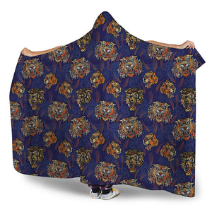 Blue Tiger Tattoo Pattern Print Hooded Blanket