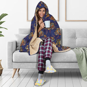 Blue Tiger Tattoo Pattern Print Hooded Blanket