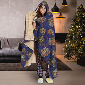 Blue Tiger Tattoo Pattern Print Hooded Blanket