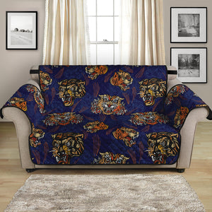 Blue Tiger Tattoo Pattern Print Loveseat Protector