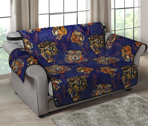 Blue Tiger Tattoo Pattern Print Loveseat Protector