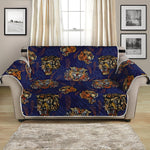 Blue Tiger Tattoo Pattern Print Loveseat Protector