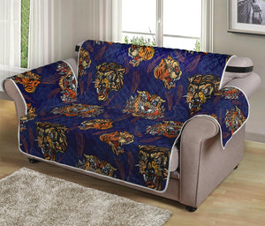 Blue Tiger Tattoo Pattern Print Loveseat Protector