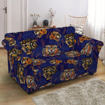 Blue Tiger Tattoo Pattern Print Loveseat Slipcover