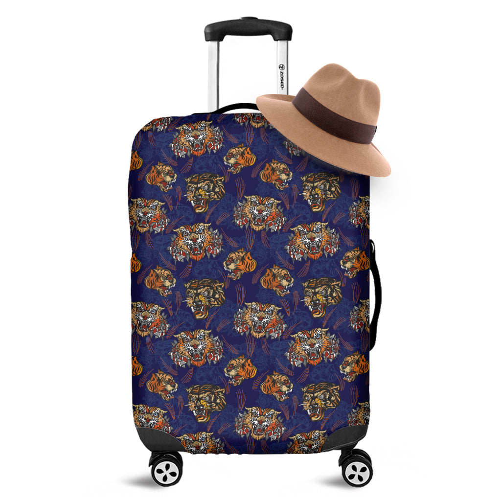 Blue Tiger Tattoo Pattern Print Luggage Cover