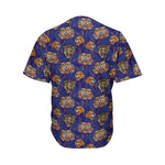 Blue Tiger Tattoo Pattern Print Men's Baseball Jersey