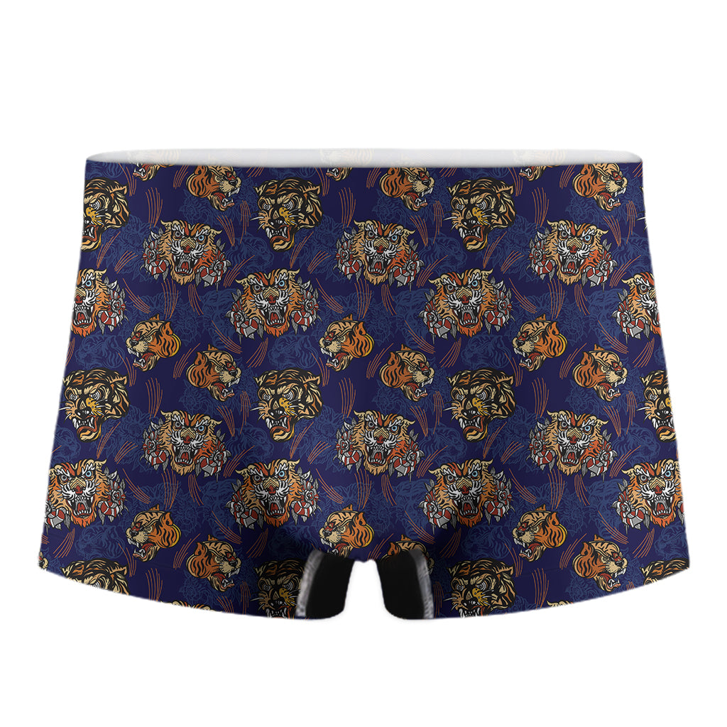 Blue Tiger Tattoo Pattern Print Men's Boxer Briefs